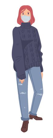 Female character wearing facial mask, coronavirus outbreak vectorのイラスト素材