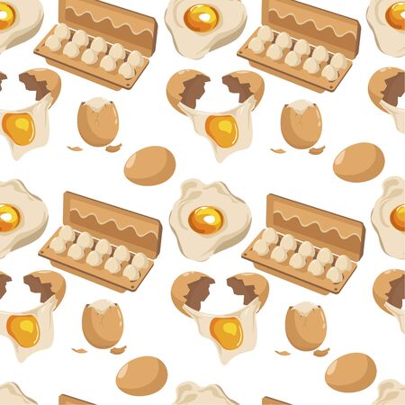 Chicken eggs in carton package, product seamless patternのイラスト素材