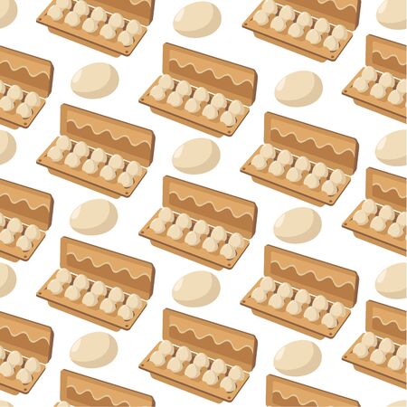 Chicken eggs packed for selling, market product seamless patternのイラスト素材