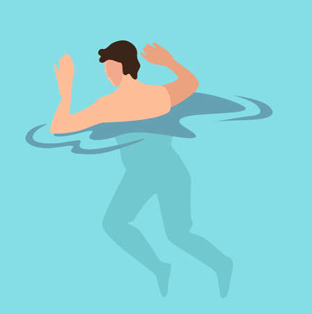 Male character swimming in water, summer vacation activitiesのイラスト素材