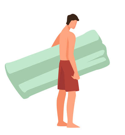 Male character with inflatable mattress for floating on waterのイラスト素材