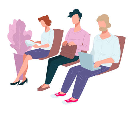 Candidates waiting for interview in company, employment of specialistsのイラスト素材