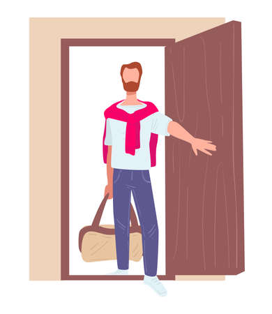 Man returning home from business trip, alone characterのイラスト素材