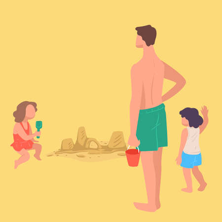 Kids building sand castles, summer vacation by seaside