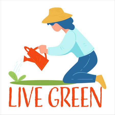 Live green woman gardening growing plants or flowersのイラスト素材