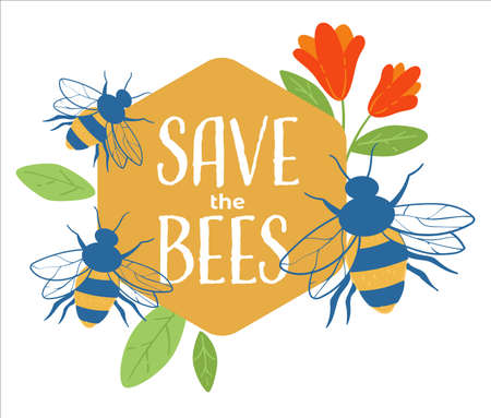 Save bees, care for environment and nature bannerのイラスト素材