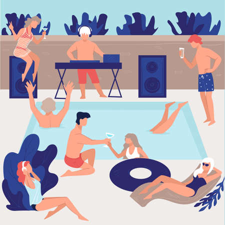 Pool party of friends or vip people vectorのイラスト素材