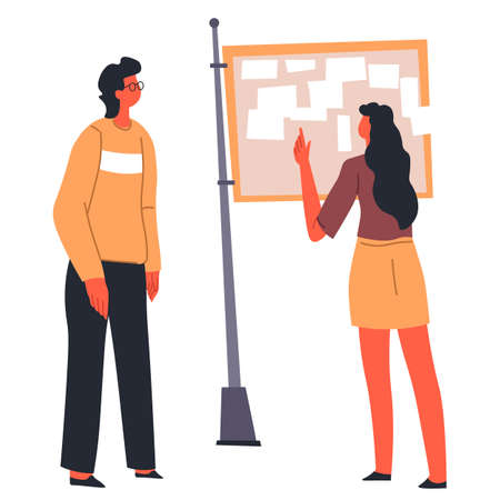 People at business meeting brainstorming on whiteboard with papersのイラスト素材