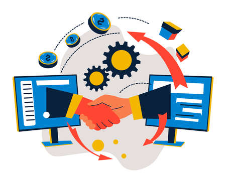 Online interaction with partners, partnership via internet vectorのイラスト素材