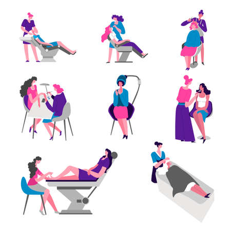 Beauty salon, beautician procedures for female, specialist and clientのイラスト素材