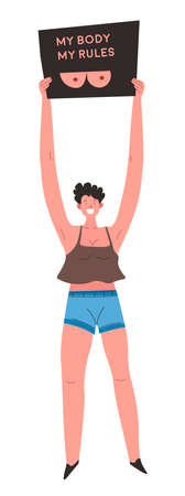 Feminist with board my body and rules vectorのイラスト素材