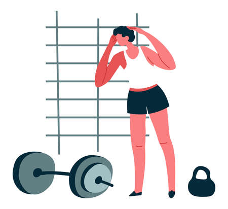 Man working out in gym, male character trainingのイラスト素材