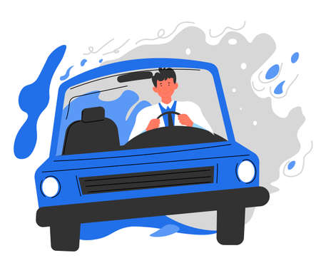 Man driving car, male character using vehicle for transportationのイラスト素材