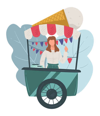 Ice cream stall, street seller of gelato vectorのイラスト素材