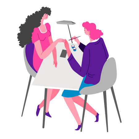 Beauty salon procedures for women, manicure polishing nailのイラスト素材