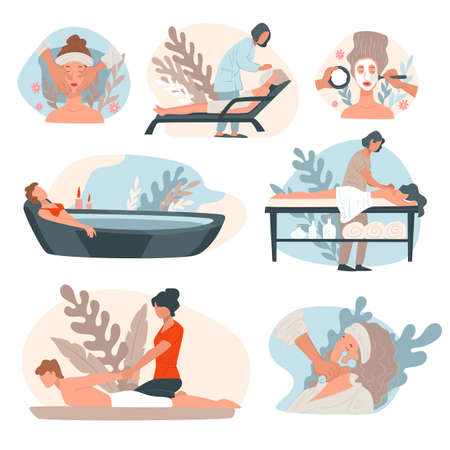 Spa salon and beauty center relaxing procedures vectorのイラスト素材