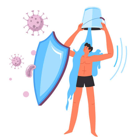 Strengthening immune system by cold water hardening in summerのイラスト素材