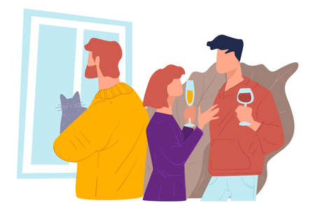 Partying students or friends, people drinking and talkingのイラスト素材