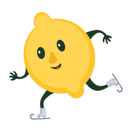 Skiing lemon sportive character, sportsman mascot doing winter sportsのイラスト素材