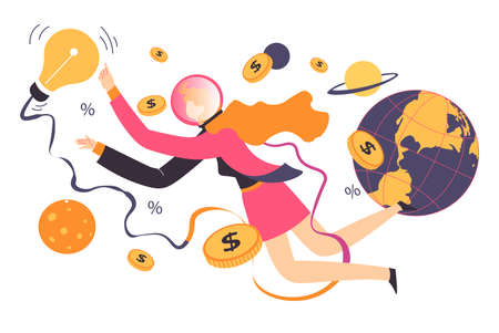 Global business, finances and productivity, worker generating ideasのイラスト素材