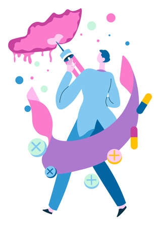 Doctor giving shot or vaccinating, illness and diseases fightのイラスト素材