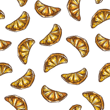 Mandarin slices seamless pattern, orange tangerines for dessertのイラスト素材