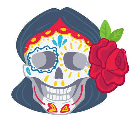 Day of the dead, Mexican tradition of skull make upのイラスト素材
