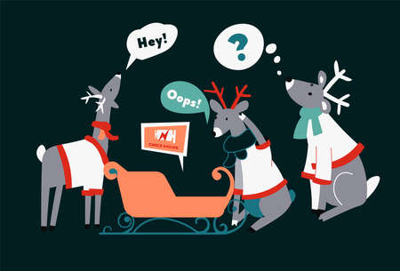 Polar reindeers and sleight, funny christmas and new yearのイラスト素材
