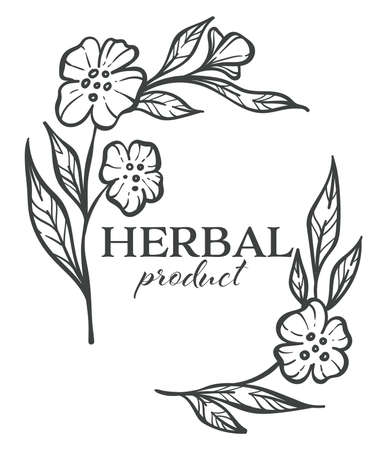 Herbal product flowers in bloom monochrome sketch outlineのイラスト素材