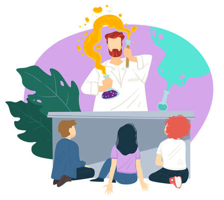 Kids watching teacher doing chemical experimentsのイラスト素材