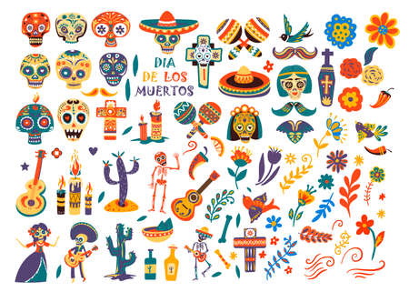 Dia de los muertos, cultural symbols and iconsのイラスト素材