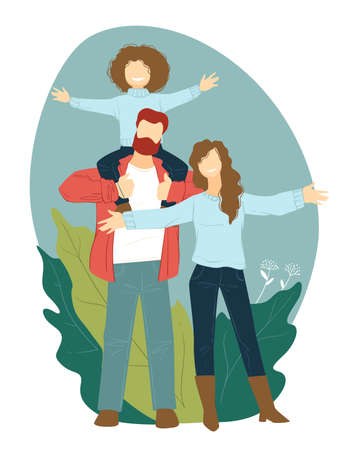 Happy mother and father carrying child, family weekendsのイラスト素材