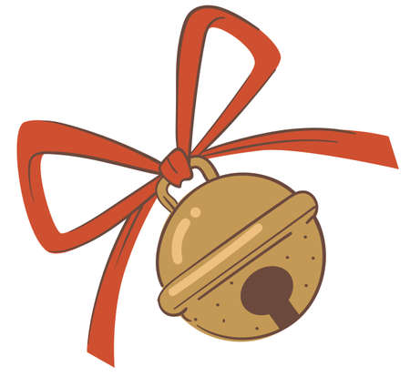 Decorative bell with red ribbon, christmas holiday symbolsのイラスト素材