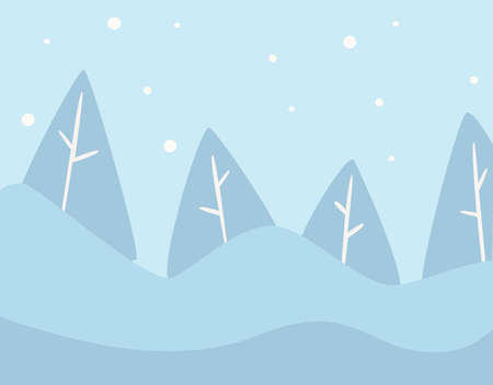 Pine tree winter landscape with snowy hills vectorのイラスト素材