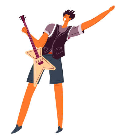 Musician playing electric guitar, professional performer live musicのイラスト素材