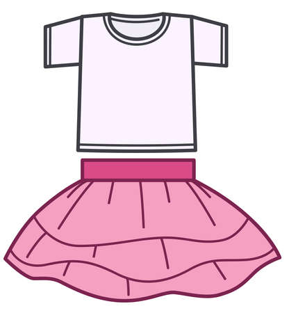 Tshirt and skirt for girls, children fashionable clothesのイラスト素材