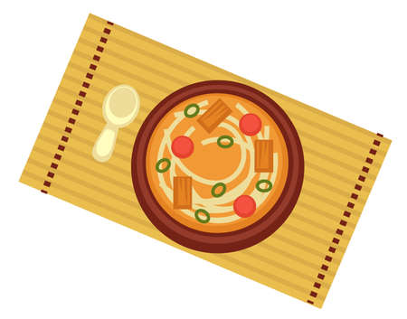 Bowl with ramen soup with noodles, chinese cuisineのイラスト素材