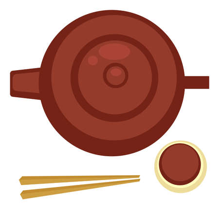 Teapot with small cup and sticks, chinese ceremonyのイラスト素材