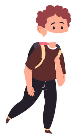 School boy wearing medical mask walking to schoolのイラスト素材