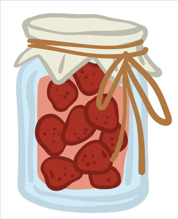 Preserved strawberries in jar, sweet jam vectorのイラスト素材