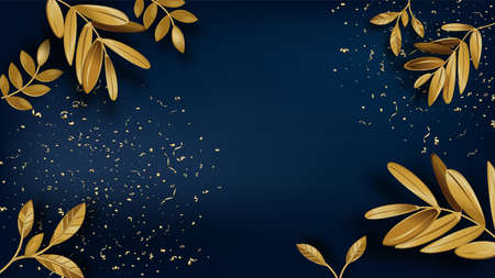 Gold laurel leaves and dust, empty banner for textのイラスト素材