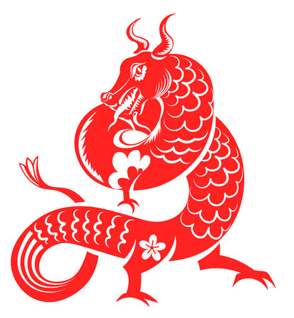 Chinese horoscope sign, red horned dragon vectorのイラスト素材