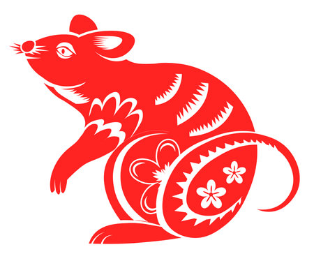 Chinese horoscope sign, rat or mouse with flowersのイラスト素材