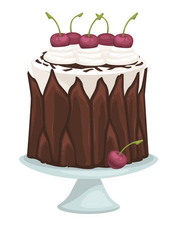 Chocolate cake with mousse and cherries vectorのイラスト素材