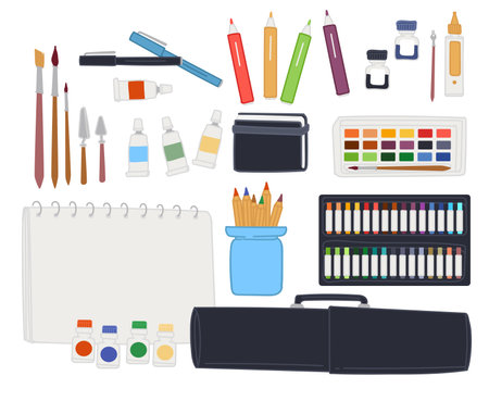 Kit for drawing, artists pencils and notebookのイラスト素材