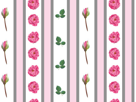Floral wallpaper with pink roses and stems patternのイラスト素材