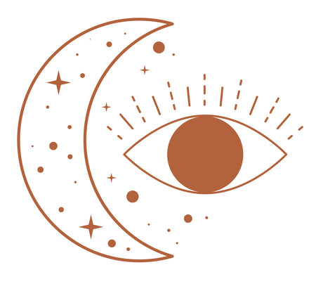 Mystic and magical symbols, moon and eye vectorのイラスト素材