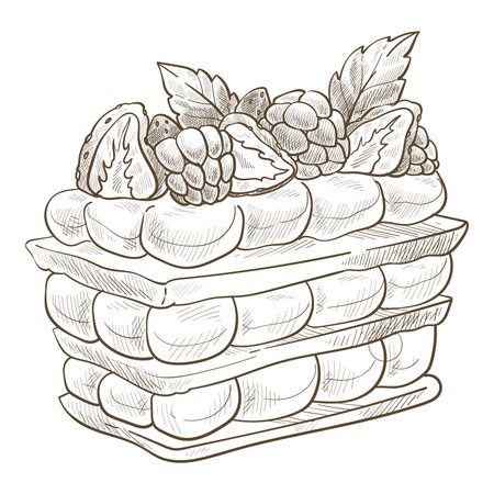 Layered sweet dessert with berries and mousseのイラスト素材