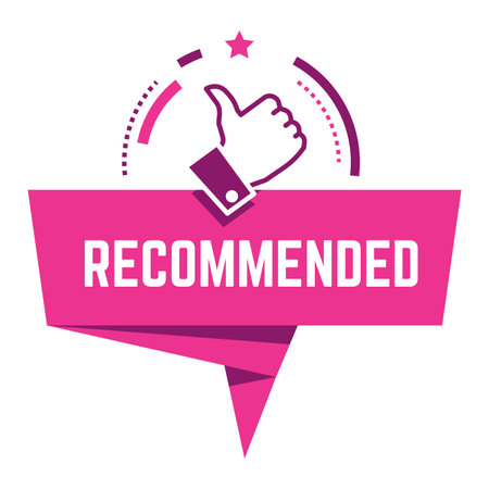 Recommended sign with thumb up, approval bannerのイラスト素材