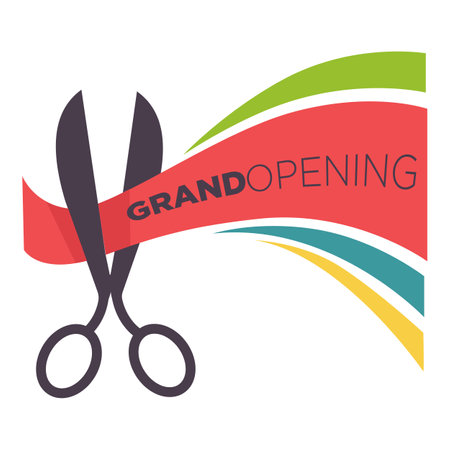 Ribbon and scissors balloons and confetti grand opening isolated icons vectoのイラスト素材